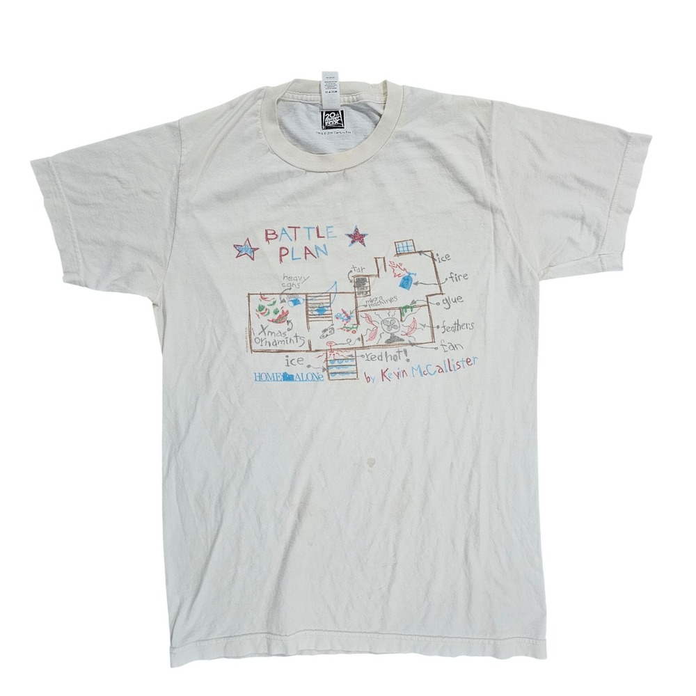 20th Century Fox Home Alone Mens S White Battle Plan Kevin McCallister T-Shirt